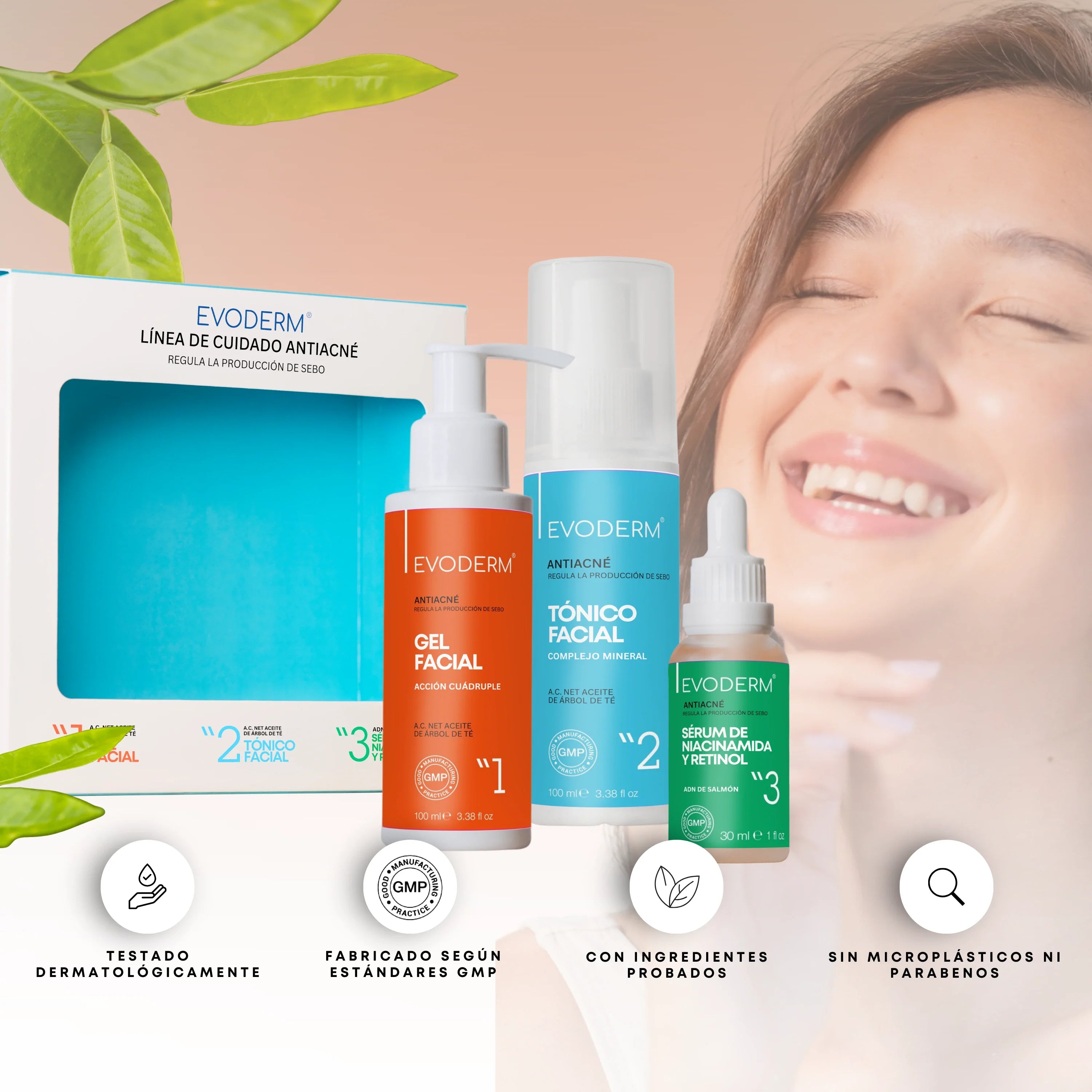 EVODERM 3-in-1 Facial Set — Cleanser + Toner + Niacinamide & Retinol Serum