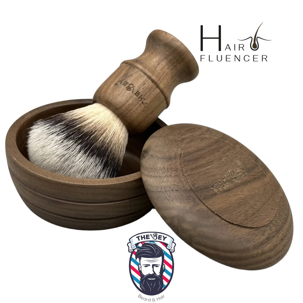 The Bey Rasierseifenschale & Pinsel aus Walnussholz – Traditionelles Rasier-Set